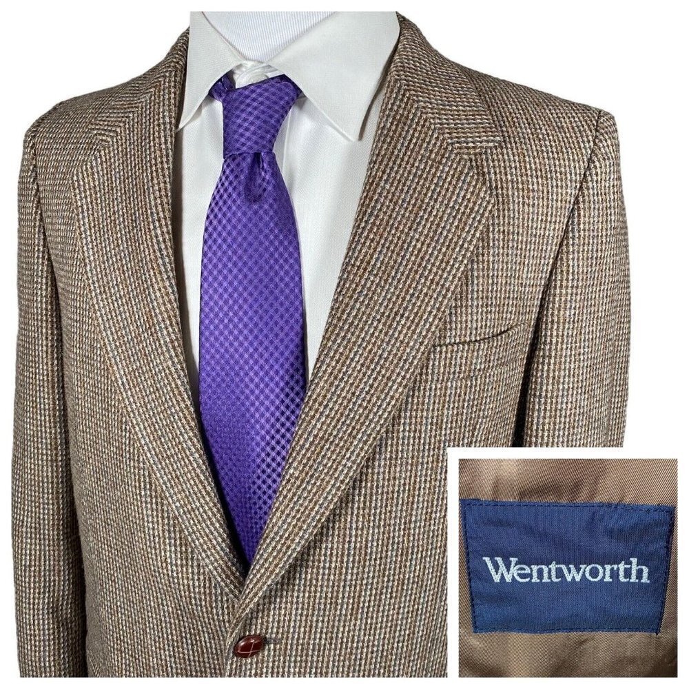 Wentworth Tweed Sport Coat Men's 40 42L Vintage Brown Blazer Two Button Jacket